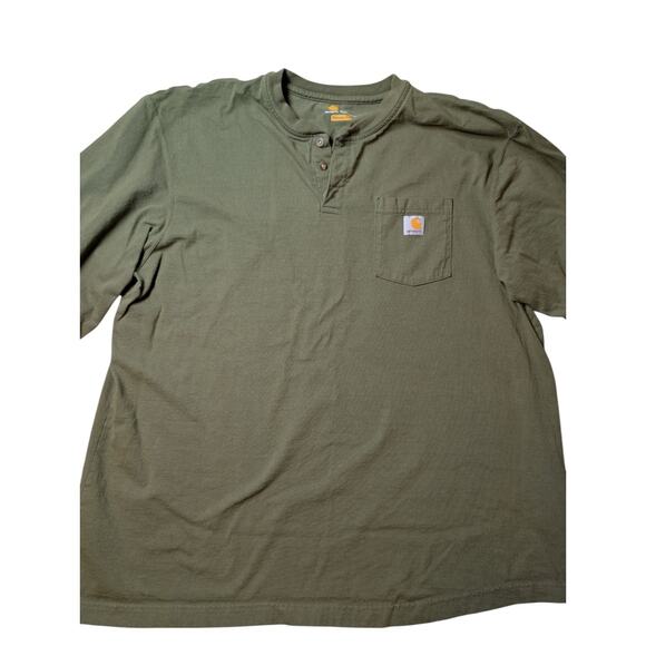 Carhartt Long Sleeved Henley Hunter Green Men's Sz XXLarge Workwear Pocket Logo - Picture 2 of 5